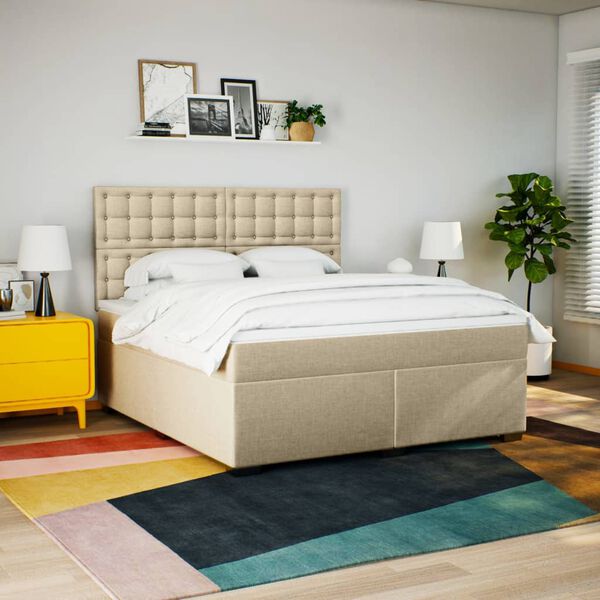 vidaXL Boxspringbett mit Matratze Creme 180x200 cm Stoff