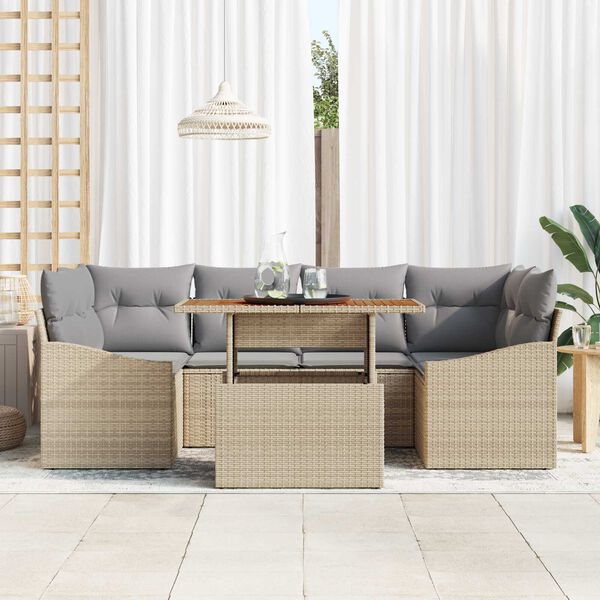 vidaXL Garten-Sofa-Set mit Speicher 7 pcs Beige Poly Rattan