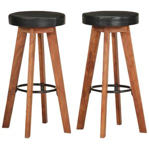 vidaXL Barhocker 2 Stk. Echtleder und Massivholz Akazie