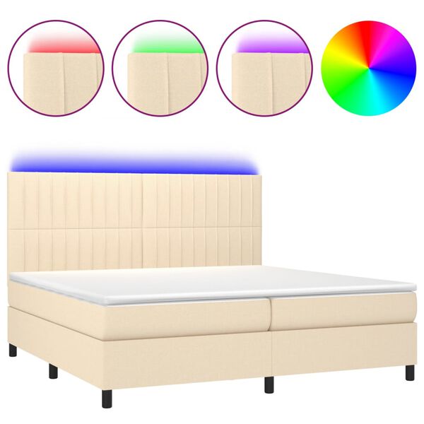 vidaXL Boxspringbett mit Matratze & LED Creme 200x200 cm Stoff
