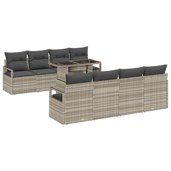 vidaXL Garten-Sofa-Set mit Speicher 9 pcs Hellgrau Poly Rattan