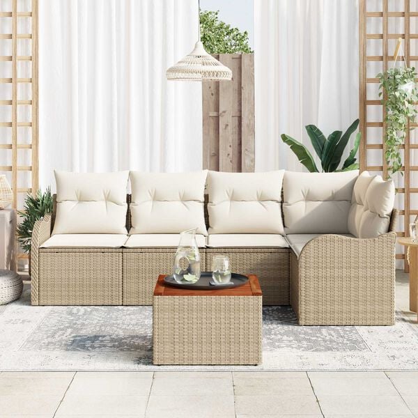 vidaXL Gartensofa-set mit Speicher 6 pcs Beige und Creme Poly-Rattan