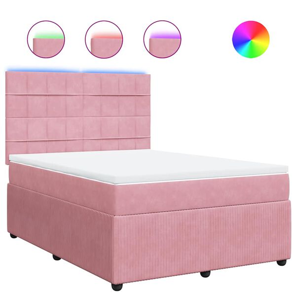 vidaXL Boxspringbett mit Matratze Rosa 140x200 cm Samt