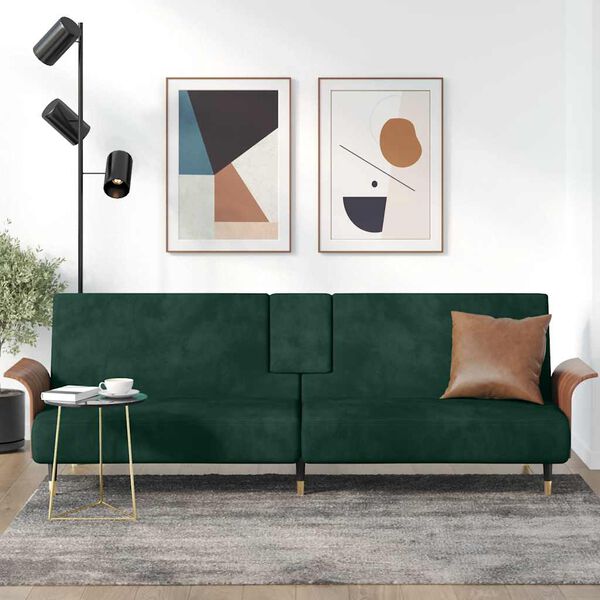 vidaXL Schlafsofa mit Getr&auml;nkehaltern Dunkelgr&uuml;n Samt