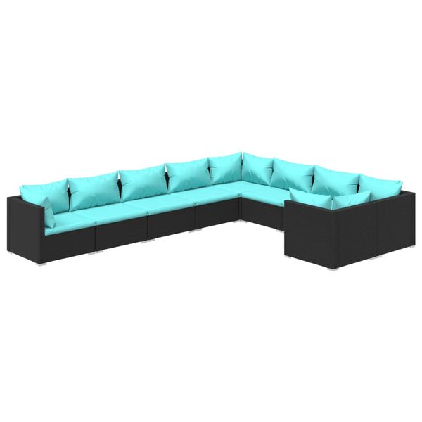 vidaXL 9-tlg. Garten-Lounge-Set mit Kissen Poly Rattan Schwarz