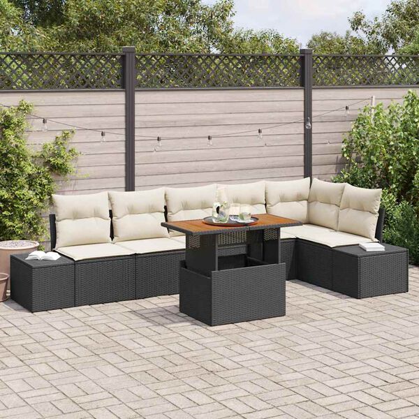 vidaXL Garten Essgruppe mit Kissen 7 pcs Schwarz und Creme