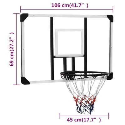 vidaXL Basketballkorb Transparent 106x69x3 cm Polycarbonat