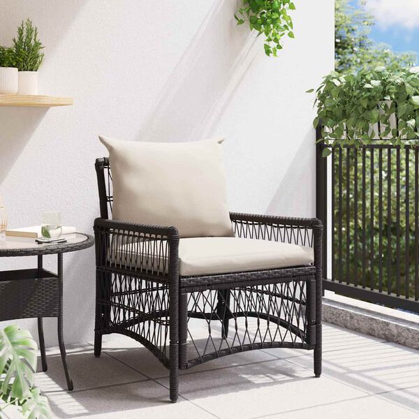 vidaXL Gartenstuhl mit Kissen Schwarz 73 x 61 x 77 cm Poly-Rattan