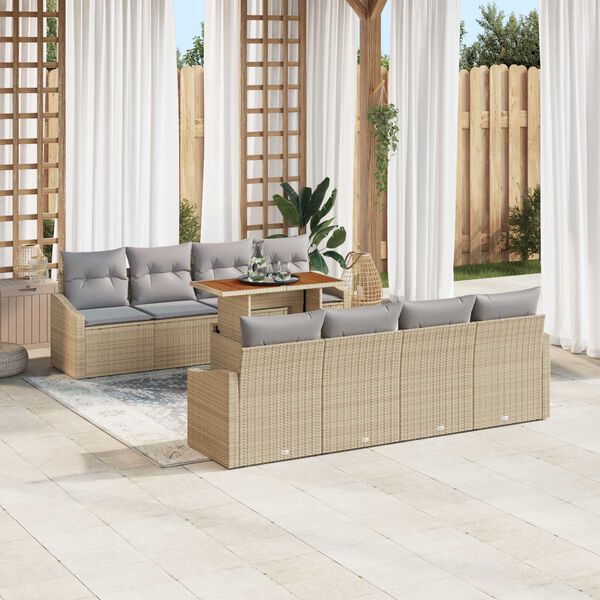 vidaXL Garten Essgruppe mit Kissen 9 pcs Beige und Grau