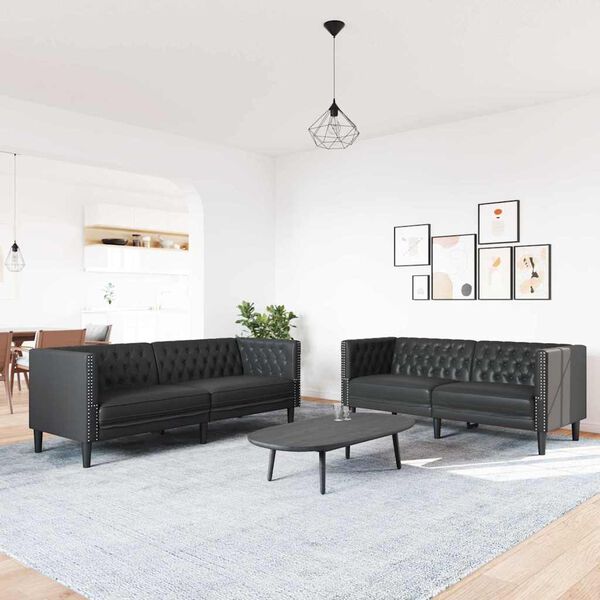 vidaXL Wohnzimmer Couch 2 pcs Schwarz 194 x 74,5 x 70,5 cm Kunstleder