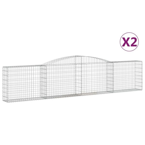 vidaXL Gabionen mit Hochbogen 2 Stk. 400x30x80/100cm Verzinktes Eisen
