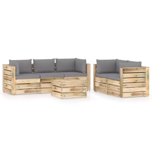 vidaXL 6-tlg. Garten-Lounge-Set mit Kissen Gr&uuml;n Impr&auml;gniertes Holz