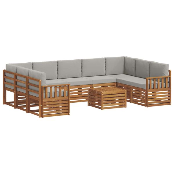 vidaXL Sofagarnituren 10 pcs Nat&uuml;rlich und Hellgrau Massivholz Akazie