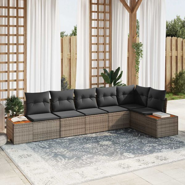 vidaXL Gartensofa-set mit Kissen mit Speicher 6 pcs Grau Polyrattan