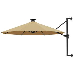 vidaXL Sonnenschirm zur Wandmontage mit LEDs 300 cm Taupe