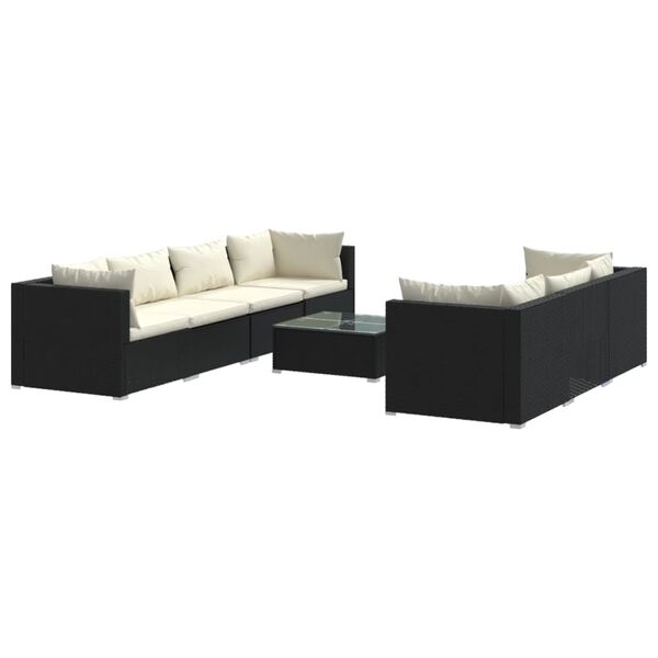 vidaXL 8-tlg. Garten-Lounge-Set mit Kissen Poly Rattan Schwarz