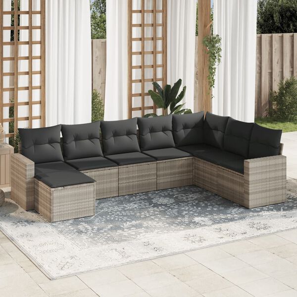 vidaXL 8-tlg. Garten-Sofagarnitur mit Kissen Hellgrau Poly Rattan