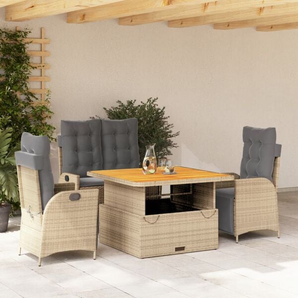 vidaXL 5-tlg. Garten-Essgruppe mit Kissen Beige Poly Rattan