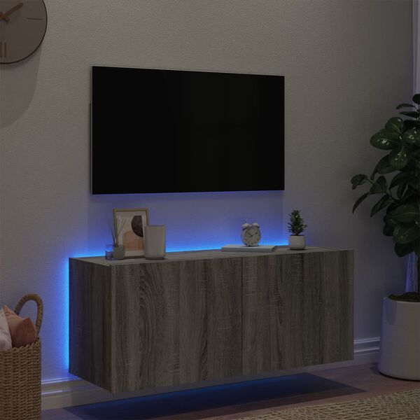 vidaXL TV-Wandschrank mit LED-Leuchten Grau Sonoma 100x35x41 cm