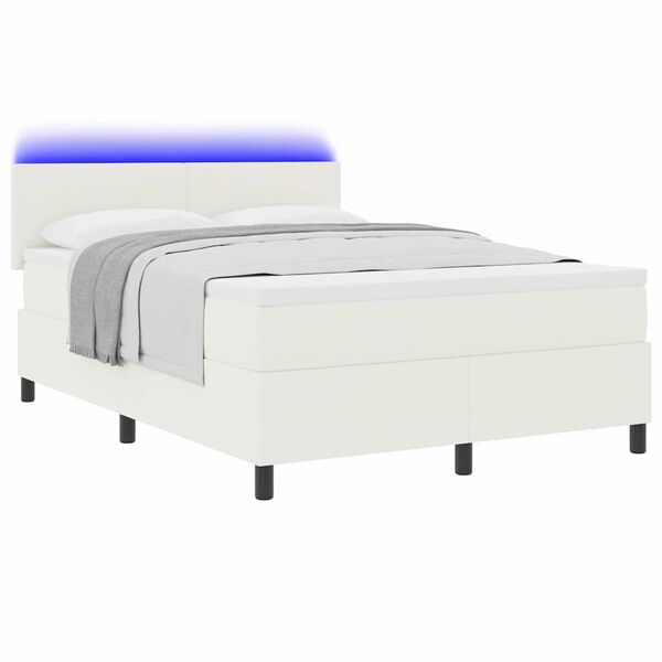 vidaXL LED Boxspringbett Creme und Wei&szlig; 160 x 200 cm Cordstoff