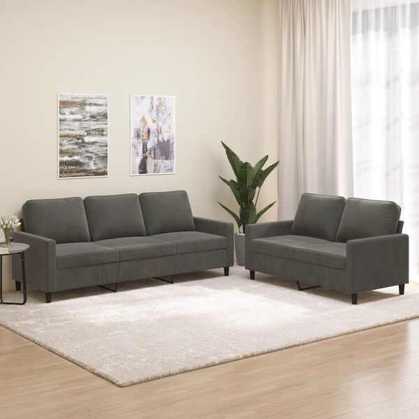 vidaXL 2-tlg. Sofagarnitur mit Kissen Dunkelgrau Samt