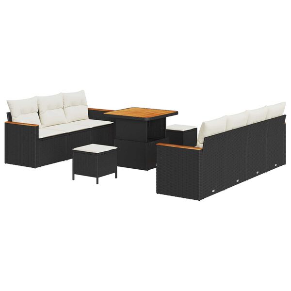vidaXL Garten-Sofa-Set mit Kissen mit Speicher Schwarz Poly Rattan