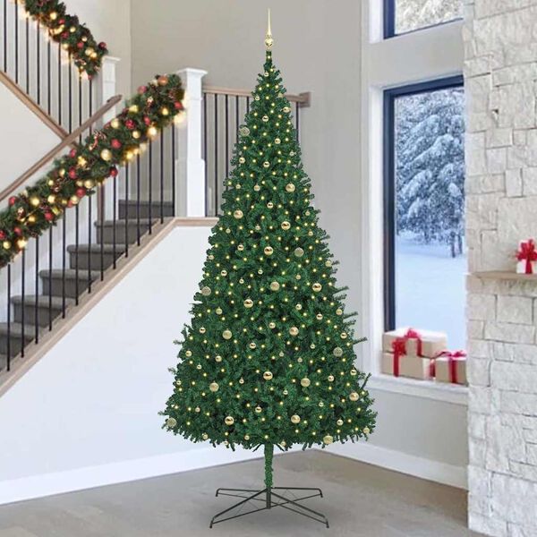 vidaXL Weihnachtsbaum mit dekorativen Lichterketten Gr&uuml;n 400 cm PVC