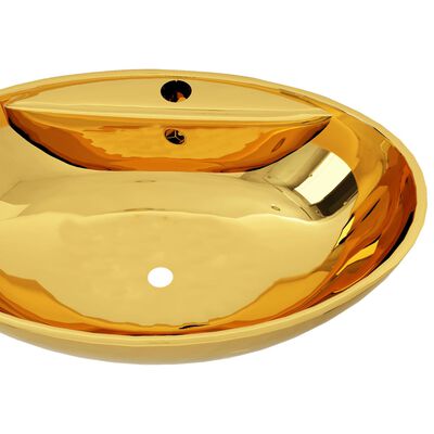 vidaXL Waschbecken mit Überlauf 58,5 x 39 x 21 cm Keramik Golden
