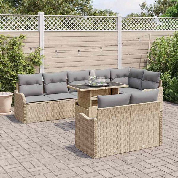 vidaXL Lounge-Set mit Kissen 9 pcs Beige Poly Rattan