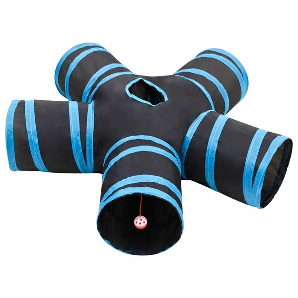 vidaXL Katzentunnel 5-Wege Schwarz und Blau 25 cm Polyester