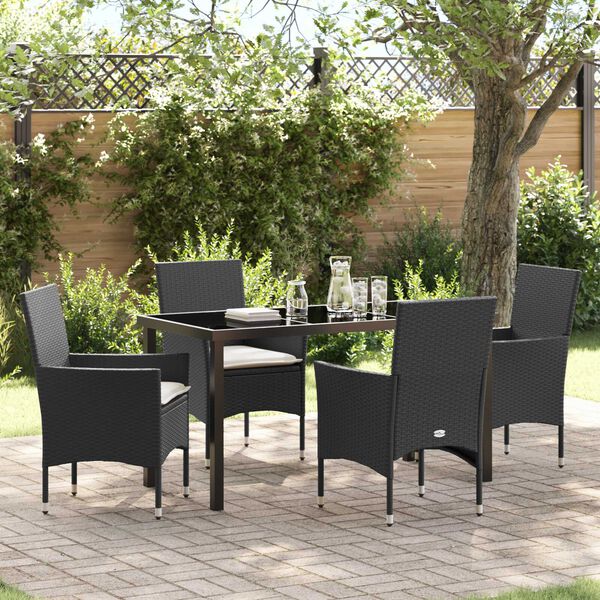vidaXL Garten Essgruppe mit Kissen 5 pcs Schwarz Poly-Rattan