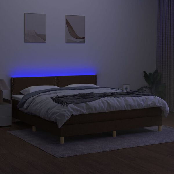 vidaXL Boxspringbett mit Matratze & LED Dunkelbraun 160x200 cm Stoff