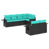 vidaXL 7-teiliges Gartensofa-Set mit Kissen, schwarzes Polyrattan
