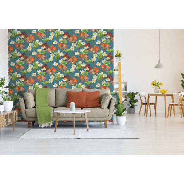 DUTCH WALLCOVERINGS Tapete Fisch/Blume Blau