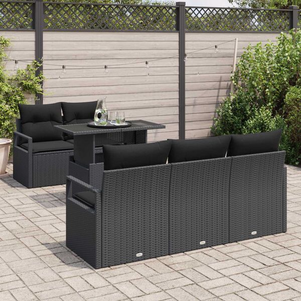 vidaXL Gartensofa-set mit Kissen 6 pcs Schwarz Poly Rattan