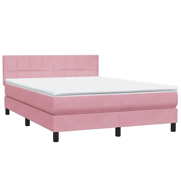 vidaXL Boxspringbett mit Matratze Rosa 140x210 cm Samt