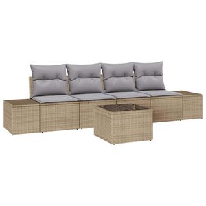 vidaXL Garten-Sofa-Set mit Kissen 5 pcs Beige und Grau Poly-Rattan