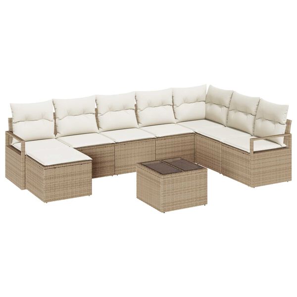 vidaXL Sofa Set mit Kissen 9 pcs Beige und Creme Poly-Rattan