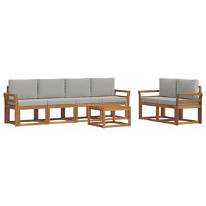 vidaXL Outdoor-Sofagarnitur mit Kissen 7 pcs Nat&uuml;rlich und Hellgrau