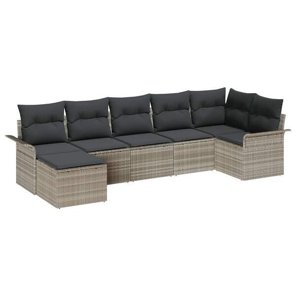 vidaXL Gartensofa-set mit Kissen 7 pcs Hellgrau Poly-Rattan