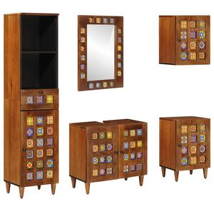 vidaXL Badezimmerm&ouml;bel-Set mit Regal 5 pcs Walnuss Massivholz Mango