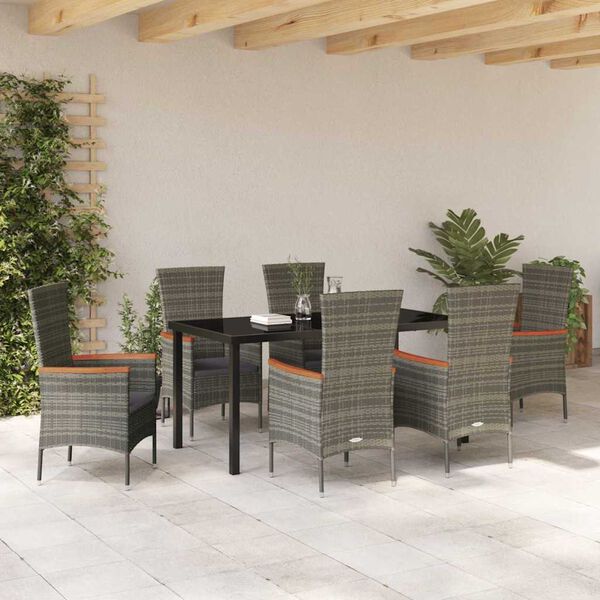 vidaXL Garten Essgruppe 7 pcs Grau Pulverbeschichteter Stahl
