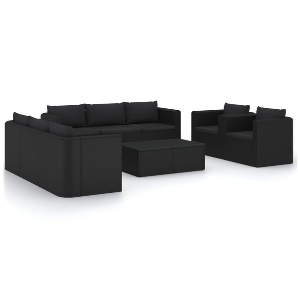 vidaXL 10-tlg. Garten-Lounge-Set mit Kissen Poly Rattan Schwarz