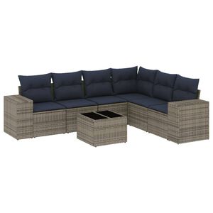 vidaXL 7-teiliges Gartensofa-Set mit Kissen, grau, Polyrattan