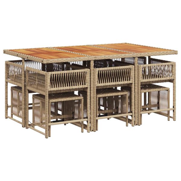 vidaXL 11-tlg. Garten-Essgruppe mit Kissen Beige Poly Rattan