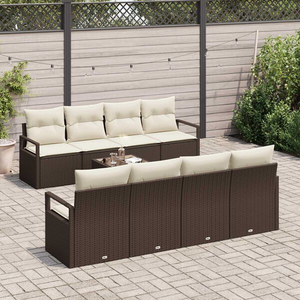 vidaXL Gartensofa-set mit Kissen 9 pcs Braun und Creme Poly-Rattan