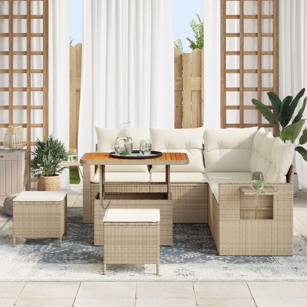 vidaXL Gartensofa-set mit Kissen 9 pcs Beige und Creme Poly-Rattan