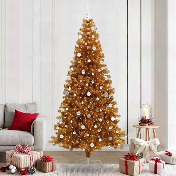 vidaXL Weihnachtsbaum mit 300 LEDs mit St&auml;nder Gold 240 cm PET