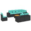 vidaXL 9-teiliges Gartensofa-Set mit Kissen, schwarzes Polyrattan