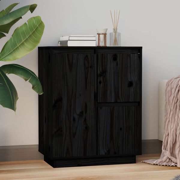 vidaXL Sideboard Schwarz 60x34x75 cm Massivholz Kiefer